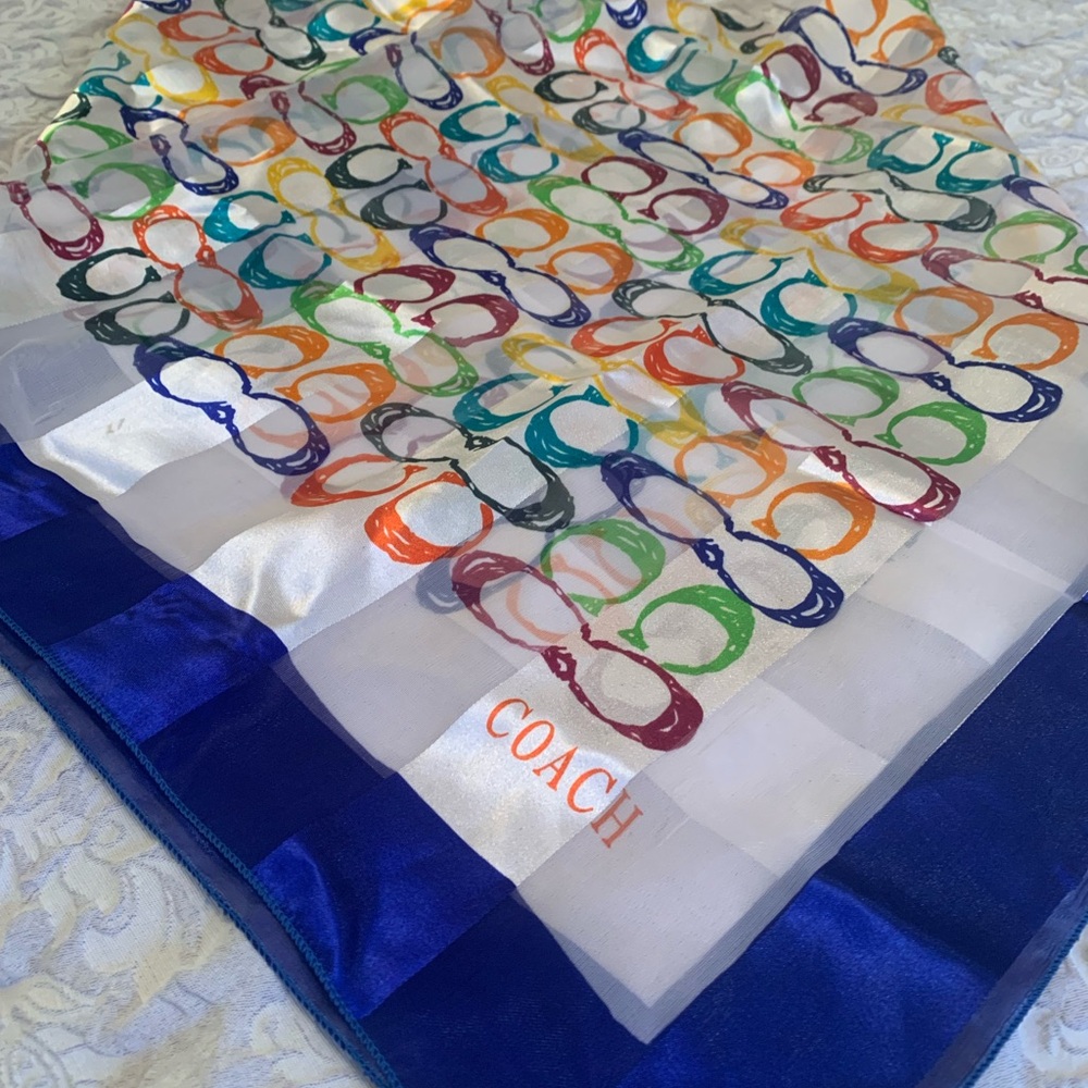 Coach Signature SILK Scarf with Blue Edge one owner - Picture 2 of 4